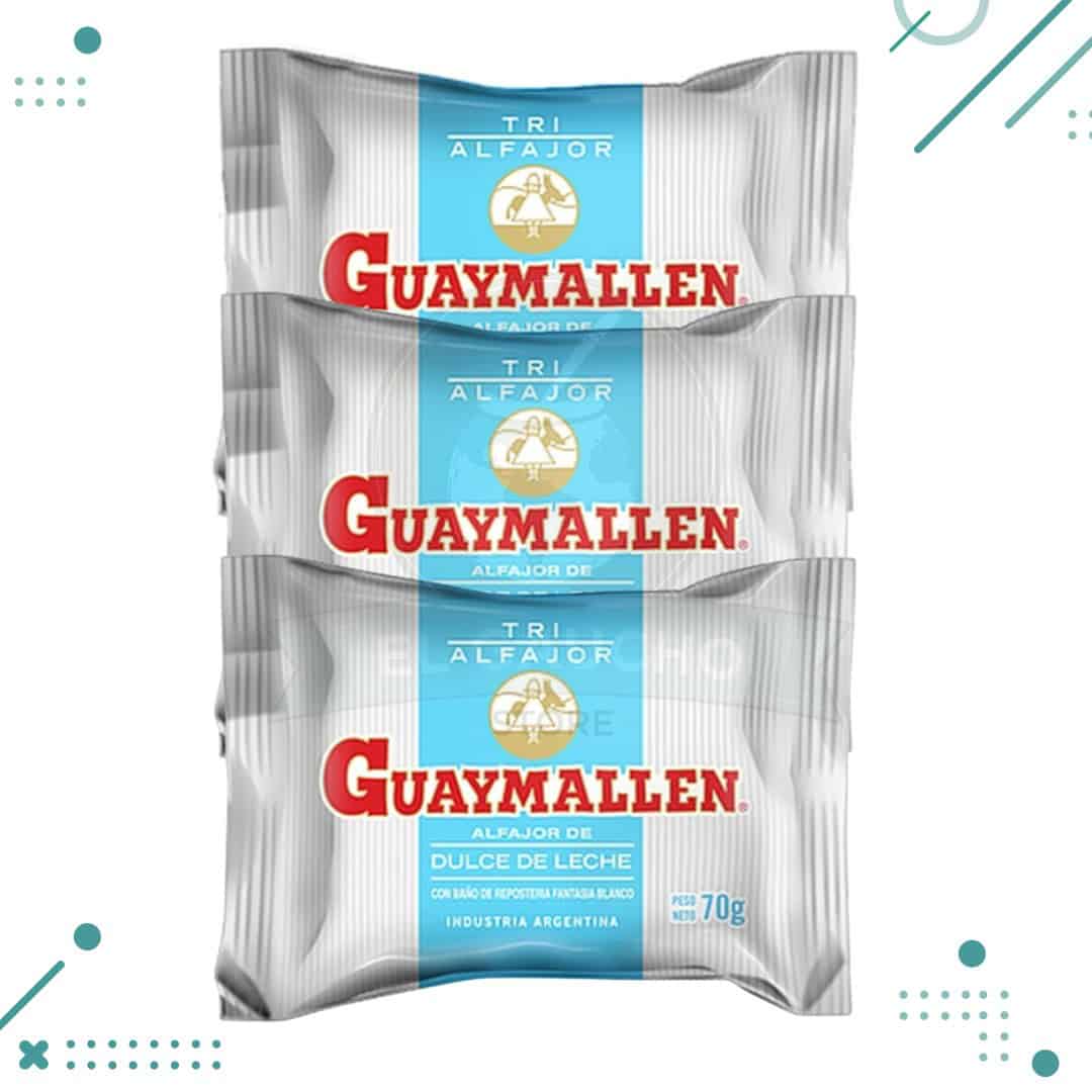 Diseno-sin-titulo-2024-11-29T141259.642.png Alfajor Guaymallen TRIPLE, relleno con Dulce de Leche, con baño de Repostería de Chocolate BLANCO(70gr)(Pack de 3u.)(210gr) - Imagen 1
