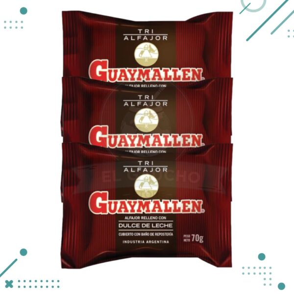 Alfajor Guaymallen TRIPLE negro, relleno con Dulce de Leche, con baño de Repostería de Chocolate (70gr)(Pack de 3u.)(210gr)