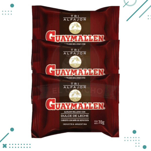 Alfajor Guaymallen TRIPLE negro, relleno con Dulce de Leche, con baño de Repostería de Chocolate (70gr)(Pack de 3u.)(210gr)