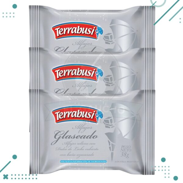 Alfajor Terrabusi Clásico Glaseado, relleno de Dulce de Leche (38gr)(Pack de 3u)(114gr)