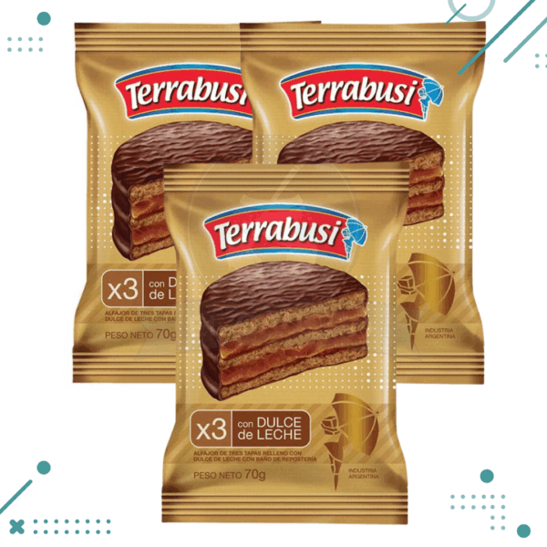 Alfajor Terrabusi Triple, con Dulce de Leche, con Baño de Repostería (70gr.)(3un)(210gr)