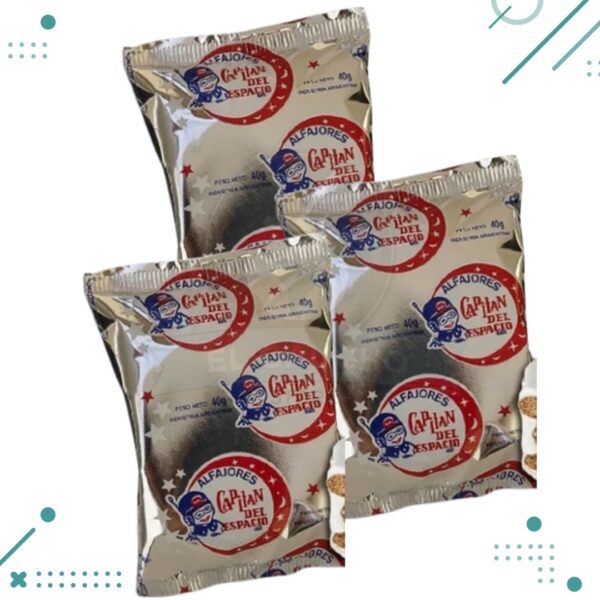 Alfajor Capitan del Espacio Blanco, relleno de Dulce de Leche, con Baño de Repostería Blanco (40gr)(Pack de 3un)(120gr)