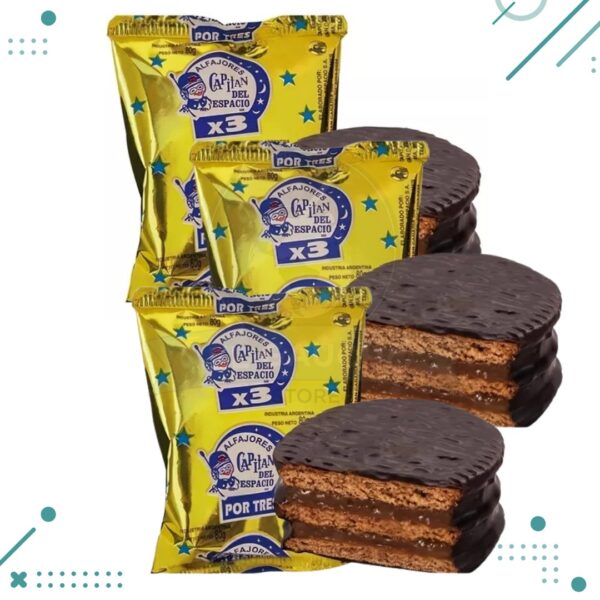 Alfajor Capitan del Espacio TRIPLE Negro, relleno de Dulce de Leche (80gr)(Pack de 3un)(240gr)