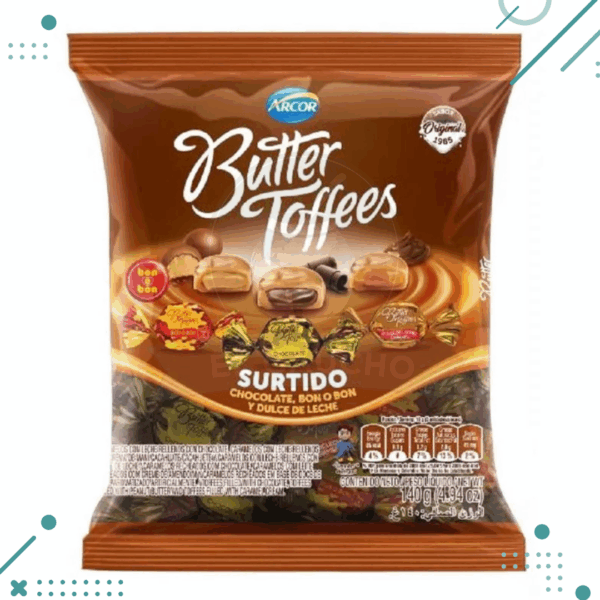 Caramelos Butter Toffees SURTIDO 140gr (CHOCOLATE, LECHE Y BON O BON)