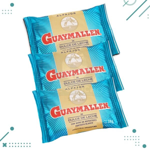 Alfajor Guaymallen Blanco, Relleno con Dulce de Leche, Baño de Chocolate Blanco (38gr)(Pack de 3u)(114gr)