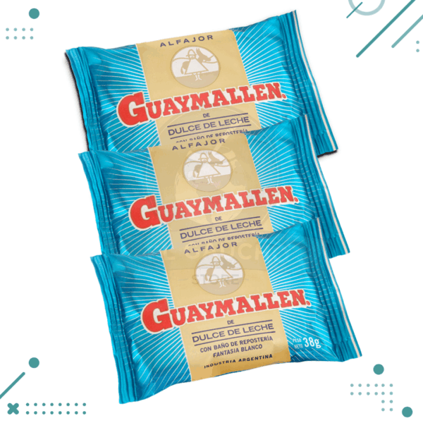 Alfajor Guaymallen Blanco, Relleno con Dulce de Leche, Baño de Chocolate Blanco (38gr)(Pack de 3u)(114gr)