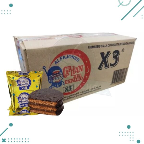 Alfajor Capitan del Espacio Triple Negro, relleno de Dulce de Leche (80gr.)(Caja 24un)(1.920gr.)
