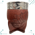 Mate Imperial Marron Cuero Repujado Virola De Alpaca + BOMBILLA de regalo