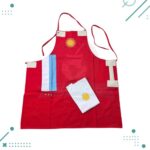 Delantal Parrillero + Repasador (Diseño Argentina) - Color Rojo Franjas Cortas Celeste Y Blanco - Imagen 3