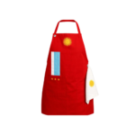 Delantal Parrillero + Repasador (Diseño Argentina) - Color Rojo Franjas Cortas Celeste Y Blanco