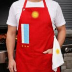 Delantal Parrillero + Repasador (Diseño Argentina) - Color Rojo Franjas Cortas Celeste Y Blanco - Imagen 2