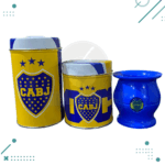 Set Mate Boca Juniors x 3 piezas (mate + yerbera-lata + azucarera-lata) MOD 1