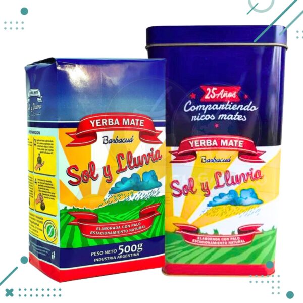 Yerbera De Lata Sol y Lluvia + 500gr de Yerba Sol y Lluvia