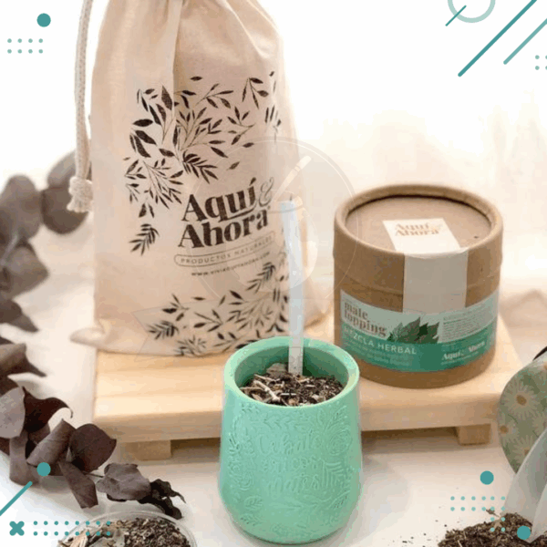 Set Mate Aqua + Topping Herbal + Bolsita de Lienzo