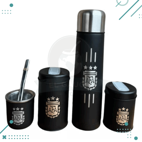 Set Matero Completo Grabado - Termo Acero, Yerb. Azuc. Mate y Bombilla (AFA) (500ml)