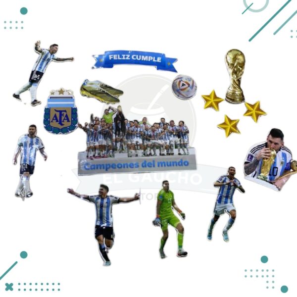 Escenografia para Fiestas (tortas o cupcakes) Argentina Campeones del Mundo (15 PIEZAS)