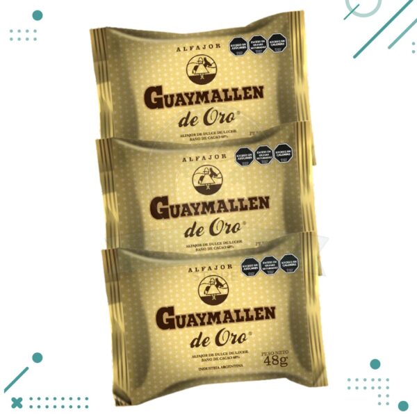 Alfajor Guaymallen De Oro, Relleno con Dulce de Leche, Baño de Cacao 60% (48gr) (Pack de 3u) (144gr)