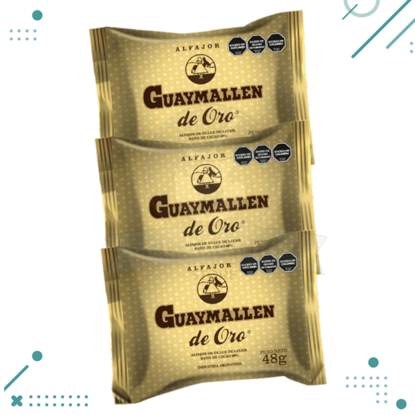 Alfajor Guaymallen De Oro, Relleno con Dulce de Leche, Baño de Cacao 60% (48gr) (Pack de 3u) (144gr)