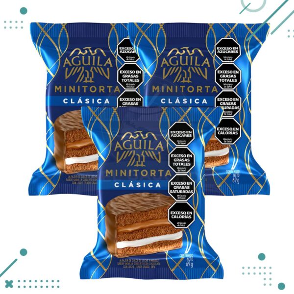 Alfajor Minitorta Aguila Clasico, Relleno de Dulce de Leche y Mousse(72gr.) (Pack de 3un) 216gr