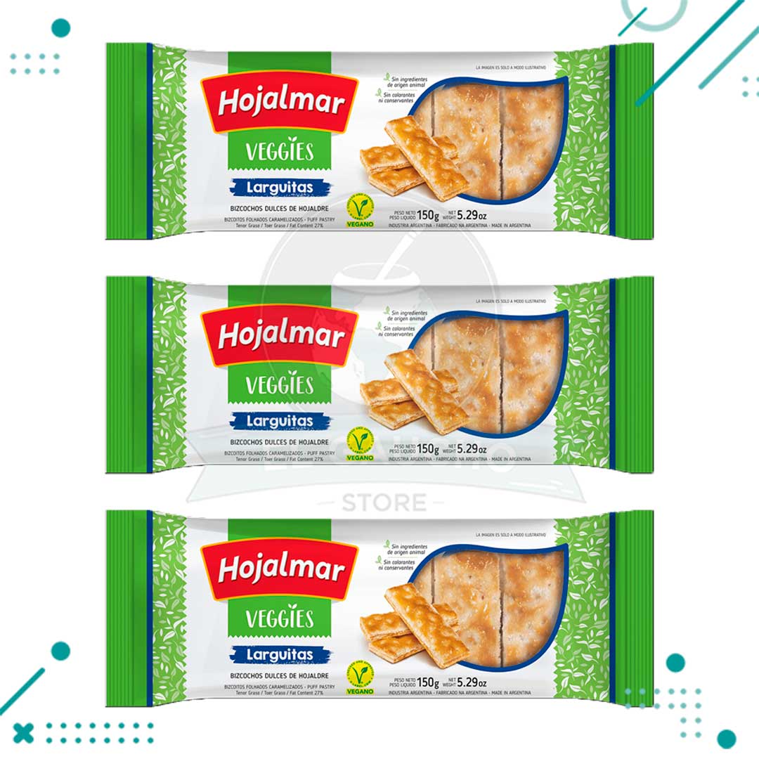 Hojalmar-Larguitas-VEGGIES-Bizcochos-Dulces-de-Hojaldre-X3.jpg Hojalmar Larguitas VEGGIES Bizcochos Dulces de Hojaldre 150g (pack 3 un)(450gr) - Imagen 1