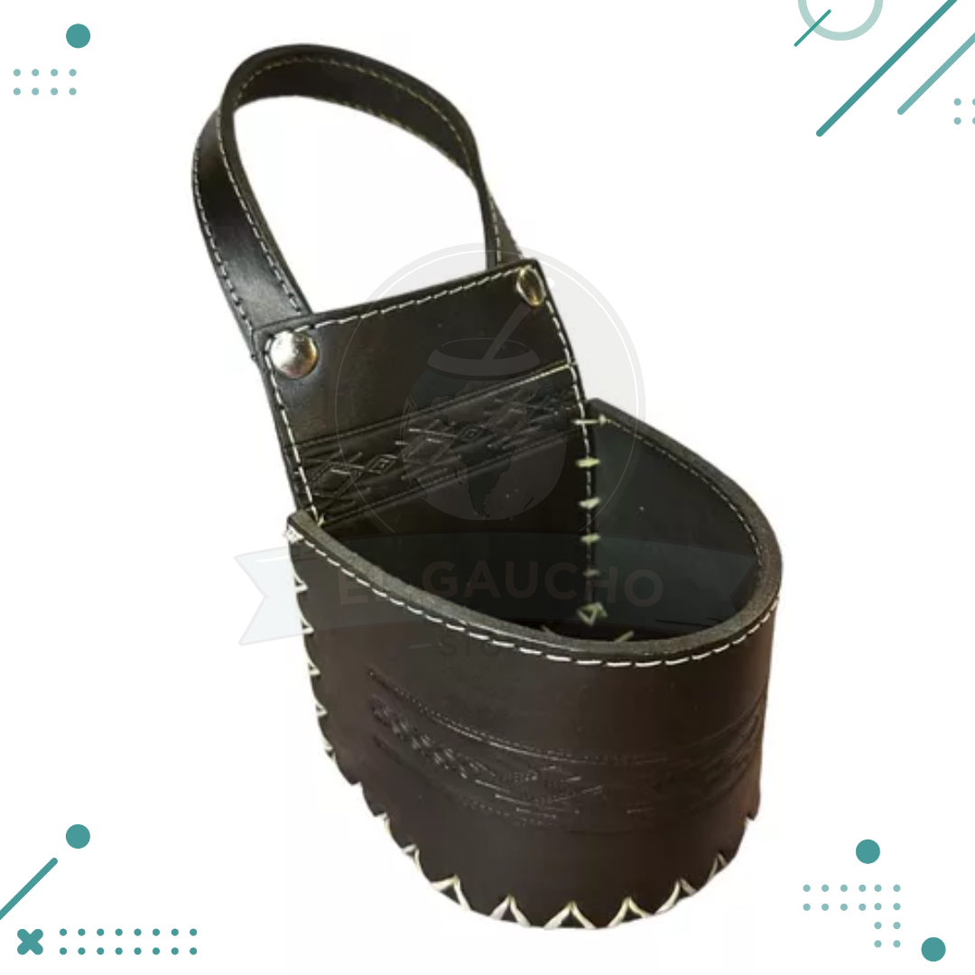 PORTA-MATE-.png Porta mate cuero vaqueta color NEGRO - Imagen 1