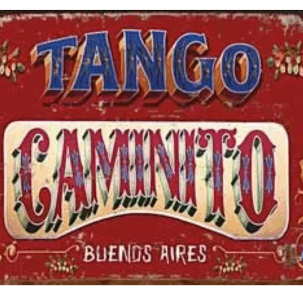 Cartel De Chapa Vintage Fileteado Caminito Tango 20 x 28 cm