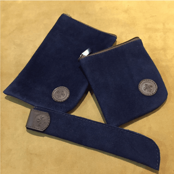 Kit Azucarera (200g)+ Yerbera (300g)+ porta Bombilla Cuero Gamuzado color AZUL (3 PIEZAS)