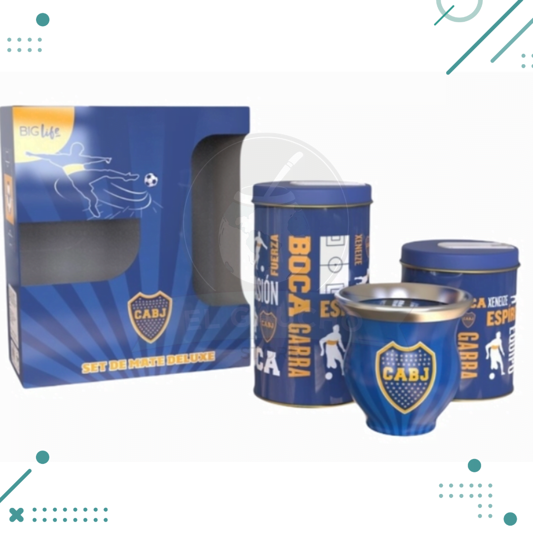 Set-Mate-Deluxe-Boca-Juniors.png Set Mate Deluxe Boca Juniors x 3 piezas (mate + yerbera + azucarera) - Imagen 1