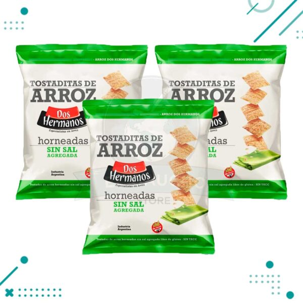 Tostaditas de Arroz Dos Hermanos SIN SAL 120g (Pack de 3u) (360gr)