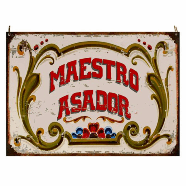 Cartel Chapa Vintage- Maestro Asador 20 cm x 28,5 cm