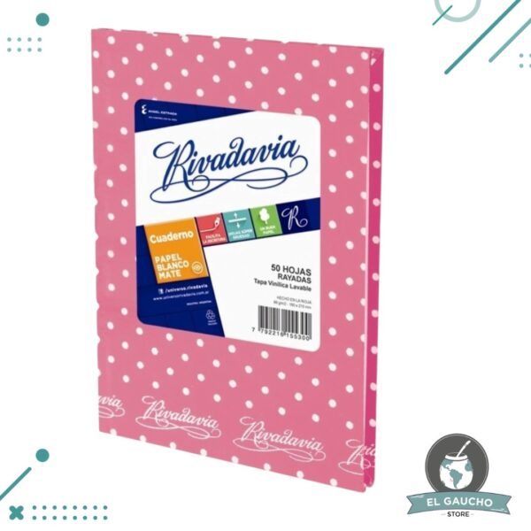 Cuaderno LUNARES Rivadavia Abc X 48 Hojas (rosa)- Hojas Rayadas- Tapa Dura