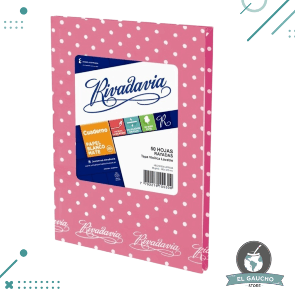 Cuaderno LUNARES Rivadavia Abc X 48 Hojas (rosa)- Hojas Rayadas- Tapa Dura