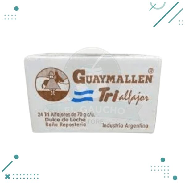 Alfajor Guaymallen TRIPLE, relleno con Dulce de Leche, con baño de Repostería NEGRO (70gr.) (Caja 24un.) (1.6kg)
