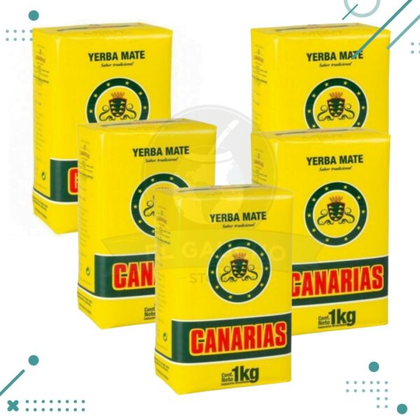 Yerba Mate Canarias Tradicional, Sabor Amargo e Intenso (1Kg) (Pack x 5) (5kg)