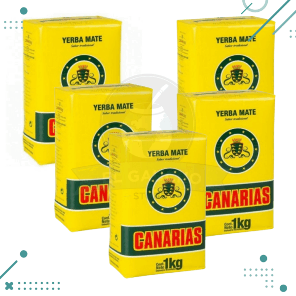 Yerba Mate Canarias Tradicional, Sabor Amargo e Intenso (1Kg) (Pack x 5) (5kg)