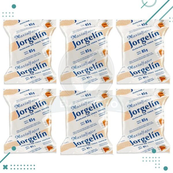 Alfajor Jorgelín Triple Blanco, Relleno con Dulce de Leche, Baño de Repostería Blanco (85gr) (Pack de 6u) (510gr)