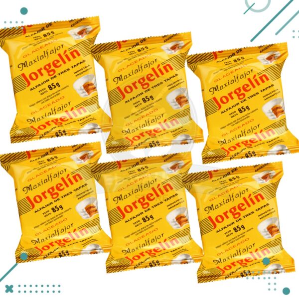Alfajor Jorgelín Triple Glaseado, Relleno con Dulce de Leche, Baño Azucarado (85gr) (Pack de 6u) (510gr)