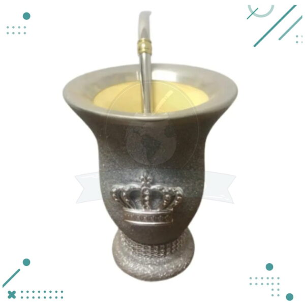 Mate Artesanal con Brillos + Bombilla pico de loro, GRIS Premium
