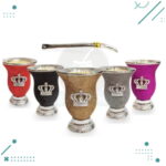 Mate Artesanal con Brillos + Bombilla pico de loro, CELESTE Premium - Imagen 3