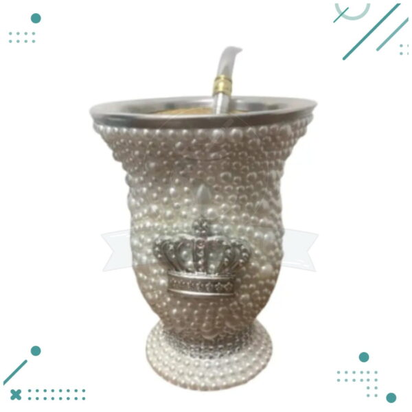 Mate Artesanal con Perlas + Bombilla pico de loro, MOD 7