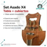 Set Asado Tabla Cuchillo Tenedor Y Vaso - Imagen 2