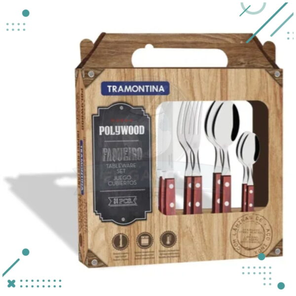 Set Juego De 24 Cubiertos Asado Tramontina Polywood Acero