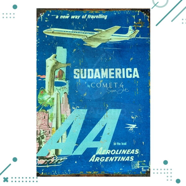 Cartel De Chapa SUDAMERICA AEREOLINEAS ARGENTINAS 20x28cm