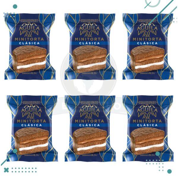 Alfajor Minitorta Aguila Clasico, Relleno de Dulce de Leche y Mousse(72gr.) (Pack de 6u.) (432gr.)