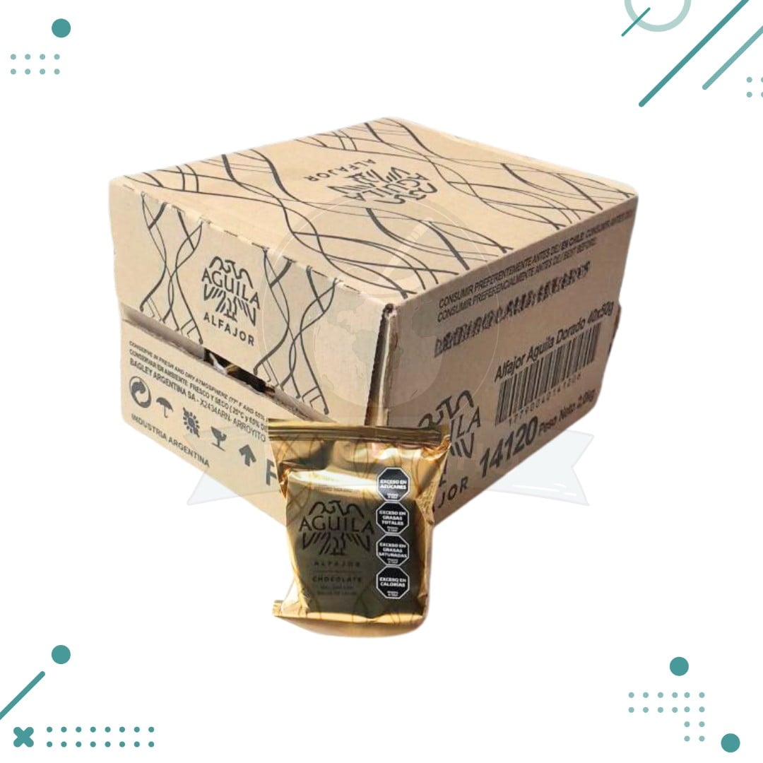aguiloa-caja.png Alfajor Aguila dorado 50gr (caja x40 un.) (2kg) - Imagen 1