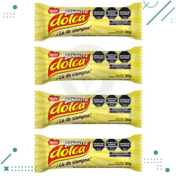 Bananita Dolca Bocadito GRANDE, con suave relleno sabor a Banana y cobertura de Chocolate con Leche (30gr.) (Pack x 4u.) (120gr.)