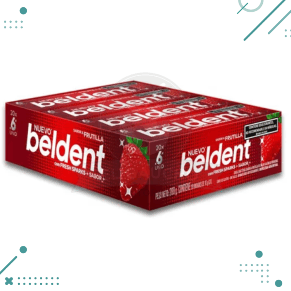 Chicle Beldent, FRUTILLA FRESH SPARK (10gr.) (Caja de 20u.) (200gr.)