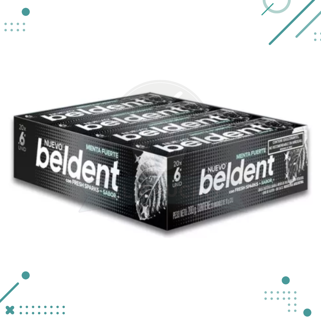 beldent-6.png Chicle Beldent, MENTA FUERTE sin azúcar (10gr.) (Caja de 20u.) (200gr.) - Imagen 1