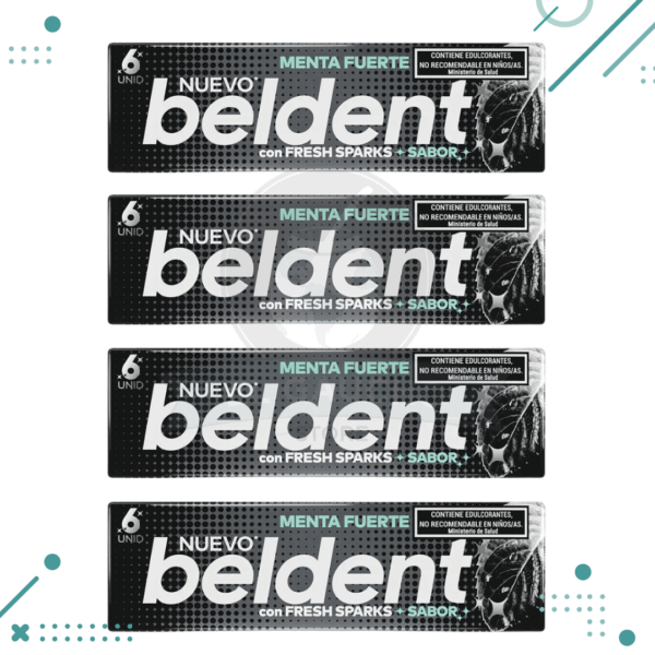 Chicle Beldent, MENTA FUERTE Sin Azúcar (10gr.) (Pack x4 un) (40gr)