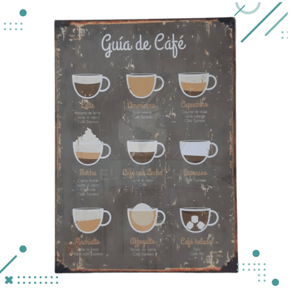 Cartel Chapa Guia de Cafe 20X28 cm